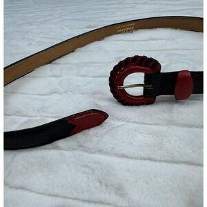 Fred Coen Belt‎ Womens Medium Black Red Lizard Leather Brooklyn NY Designer USA